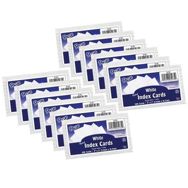 Index Cards, White, Ruled, 0.25