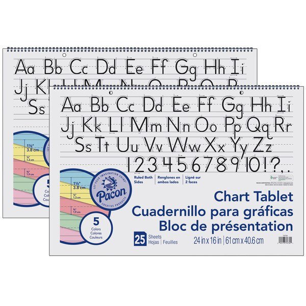 Colored Paper Chart Tablet, Ruled, 24 x 16, 25 Shts/Tablet, PK2, Pacon, Mfr#: 74734