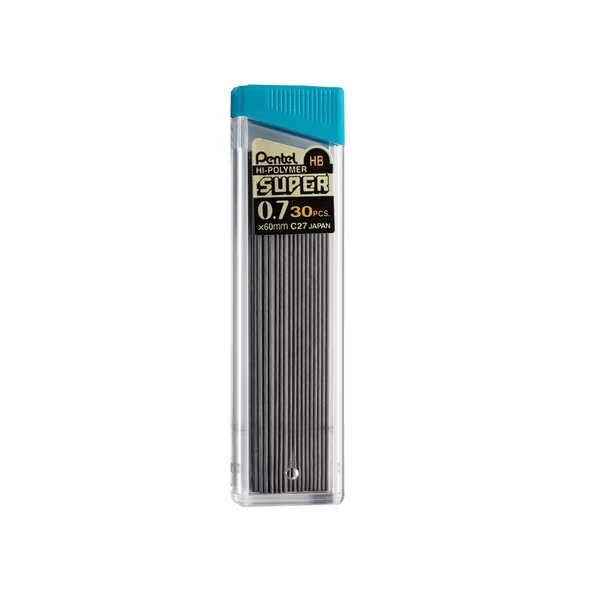 HB Super Hi-Polymer Leads, 0.7mm, Black, 30 Leads/Pack, PK12, Pentel, Mfr#: C27HB