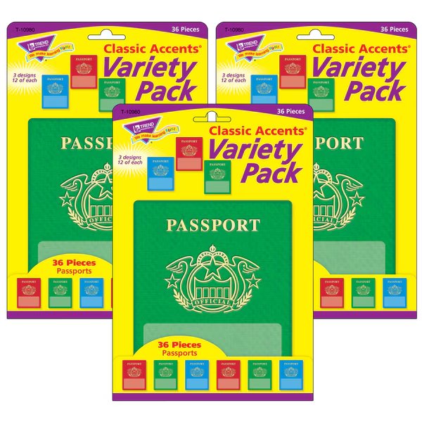 Passports Classic Accents® Variety Pack, 36 Per Pack, PK3, Trend Enterprises, Mfr#: T10980