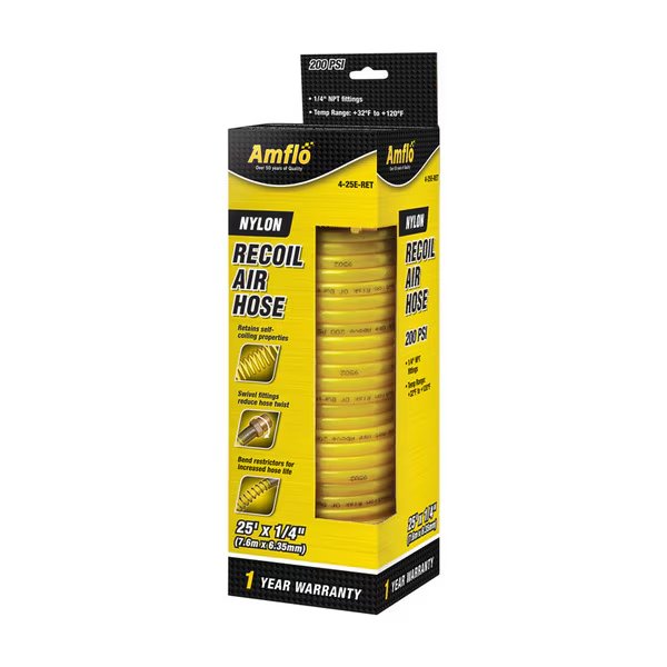HOSE AIR 1/4""X25' RECOIL, Amflo, Mfr#: 425E-RET