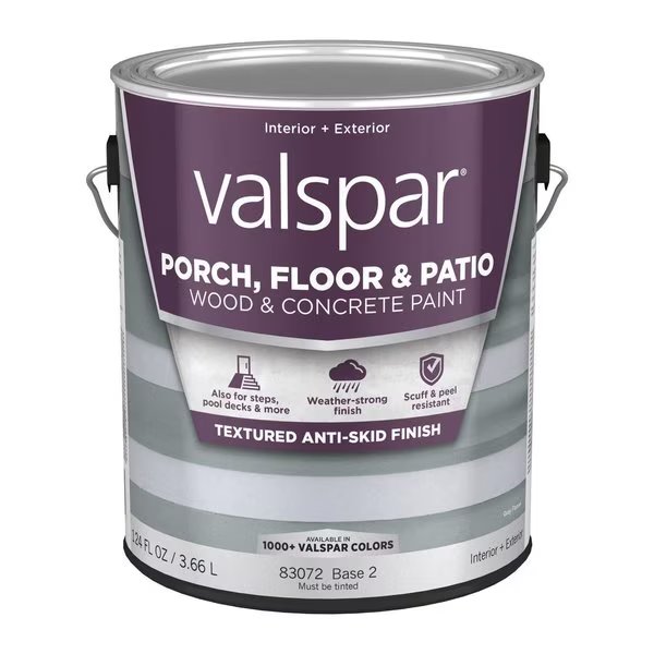 Porch	 Floor & Patio Wood & Concrete Anti-Skid Paint Clear Base 2 Floor and Patio Coating 1, Valspar, Mfr#: 009.0083072.007