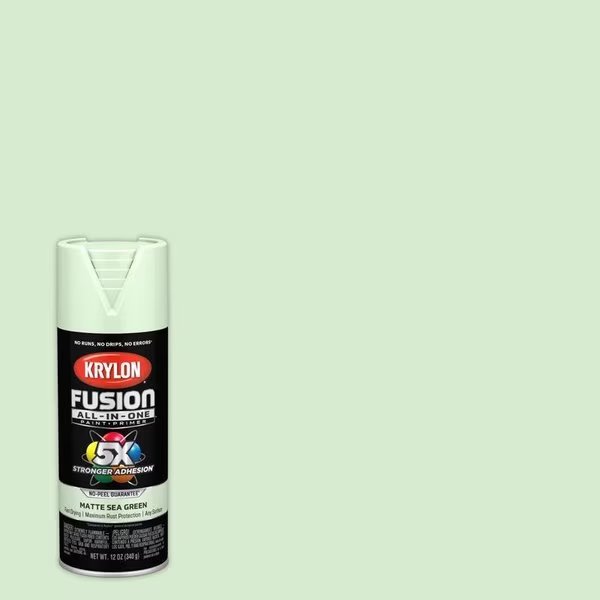 Krylon Fusion All-In-One Matte Sea Green Paint+Primer Spray Paint 12 oz, Short Cuts, Mfr#: K02762007