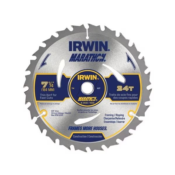 Marathon 7-1/4 in. D X 5/8 in. Carbide Circular Saw Blade 24 teeth 1 pk, Irwin, Mfr#: 24030