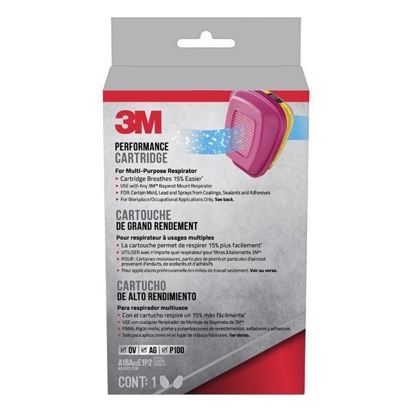 3M P100 Acid Gas and Organic Vapor Respirator Cartridge Replacement Pink 2 pc, Scotch, Mfr#: 60923H1-DC