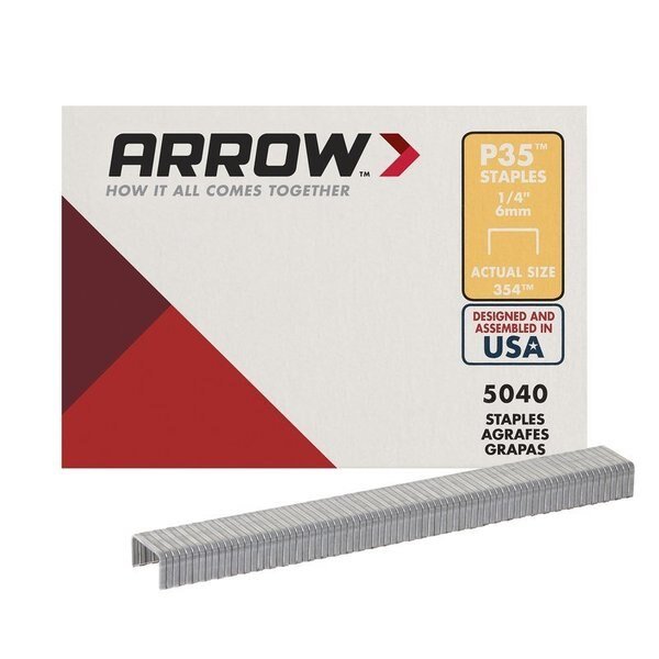 Heavy Duty Staples, P35, 25 ga, Flat Crown, 1/4 in Leg L, Steel, 5000 PK, Arrow Fastener, Mfr#: 354