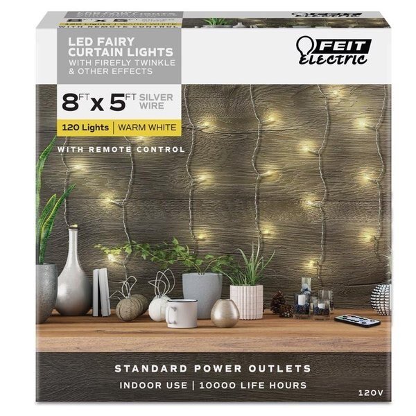 LED String Lights Warm White 8 ft. 100 lights, Feit Electric, Mfr#: FY8-120/CURTAIN