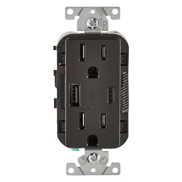 Usb/Dplx Outlet 15A Blk, Leviton, Mfr#: T5633-E