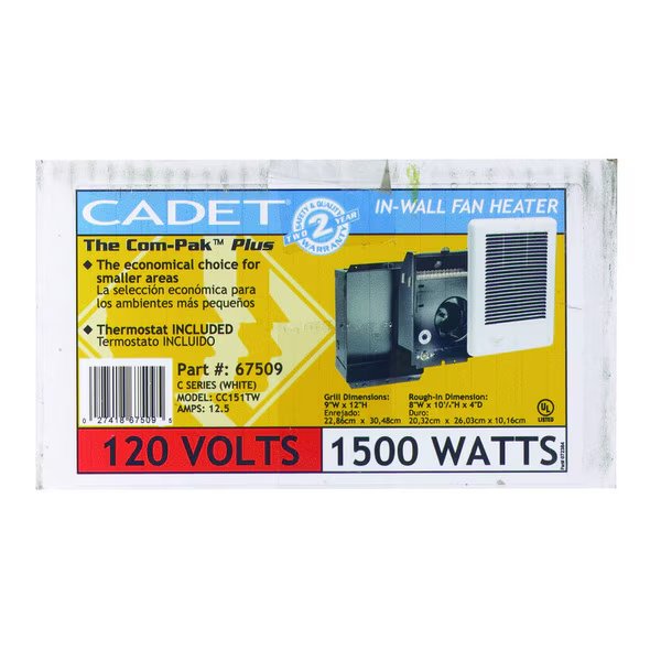 In Wall Fan Heater Wht, Compak Plus, Mfr#: 67509