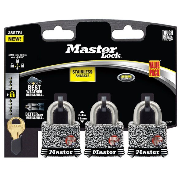 PADLOCK 1-9/16"" SS 3PK, Master Lock, Mfr#: 3SSTRIHC