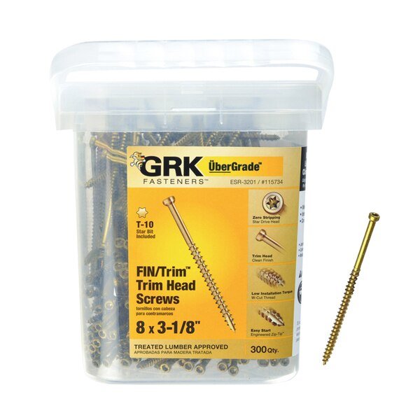 Deck Screw, #8 x 3-1/8 in, Trim Head, 300 PK, Itw, Mfr#: 115734