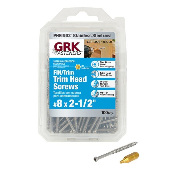 Deck Screw, #8 x 2-1/2 in, Stainless Steel, Trim Head, 100 PK, Itw, Mfr#: 67730