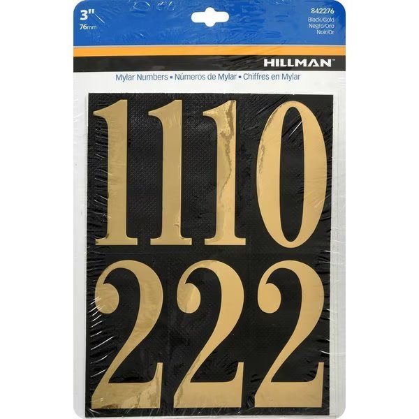 3 in. Reflective Gold Vinyl Self-Adhesive Number Set 0-9 26 pc, 6PK, Hillman, Mfr#: 842276