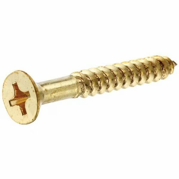 Wood Screw, #10, 1 in, Brass Flat Head Phillips Drive, 10 PK, Hillman, Mfr#: 7284