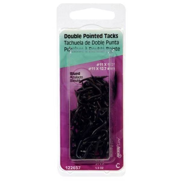 No. 11 X 1/2 in. W X 0.5 in. L Blue Steel Double Point Tack Staple 11 Ga. 1-1/2 oz, 6PK, Hillman, Mfr#: 122657