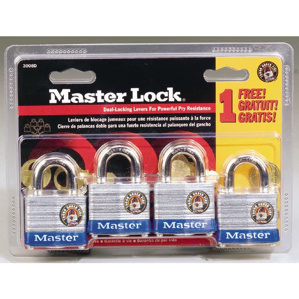 PADLOCK LMNTD 1-1/2"" 4PK, Master Lock, Mfr#: 3008D
