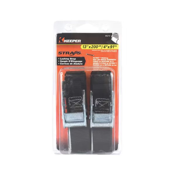 LASHING STRAP BLK 13'2PK, Keeper, Mfr#: 85213