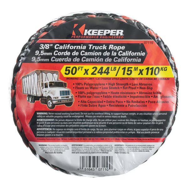 Truck Rope 50Ft 244#, Keeper, Mfr#: 07110