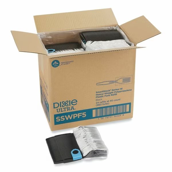 SmartStock Wrapped Heavy-Weight Cutlery Refill, Fork, Black, PK960, 960PK, Dixie, Mfr#: SSWPF5