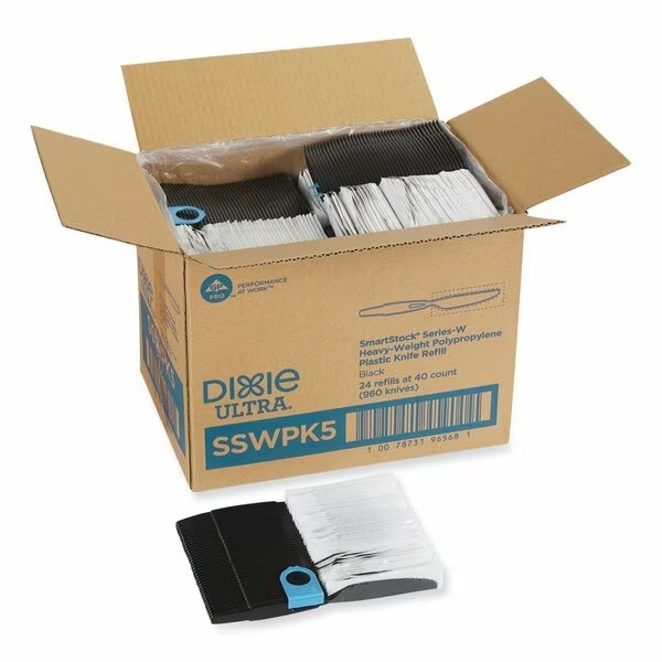 SmartStock Wrapped Heavy-Weight Cutlery Refill, Knife, Black, PK960, 960PK, Dixie, Mfr#: SSWPK5