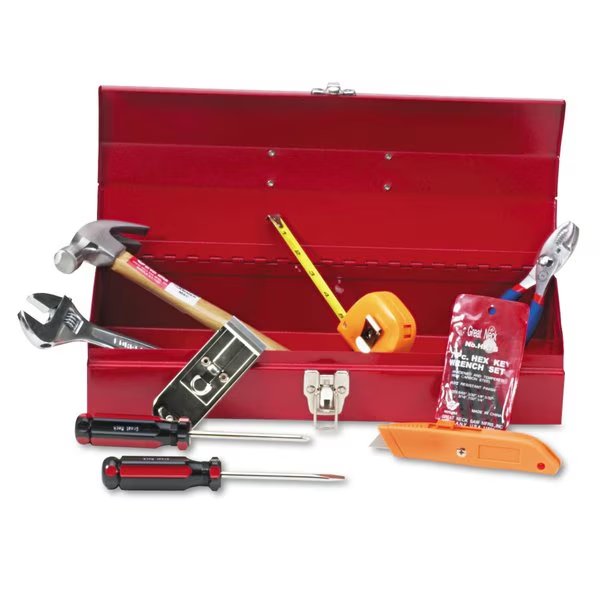 16-Piece Light-Duty Office Tool Kit, Metal Box, Red, Great Neck, Mfr#: CTB9