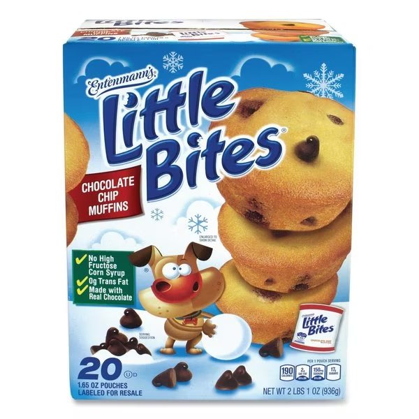 Little Bites Muffins, Chocolate Chip, 1.65 oz Pouch, PK20, Entenmanns Little Bites, Mfr#: 887192