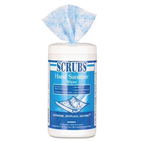Hand Sanitizer Wipes, 6 x 8, 85/Can, PK6, Scrubs, Mfr#: 90985