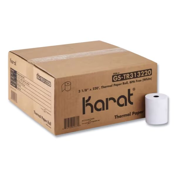 Thermal Paper Rolls, 3.13in. x 220 ft, White, 50PK, Karat, Mfr#: GS-TR313220