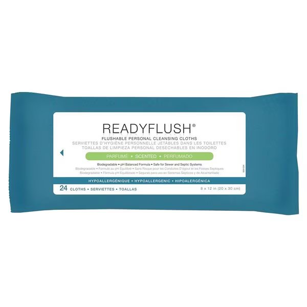 ReadyFlush Biodegradable Flushable Wipes, 8 x 12, PK24, Medline, Mfr#: MSC263810