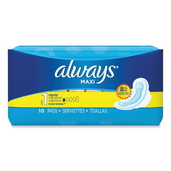 Regular Maxi Pads with Wings, Regular, PK10, 10PK, Always, Mfr#: 34967