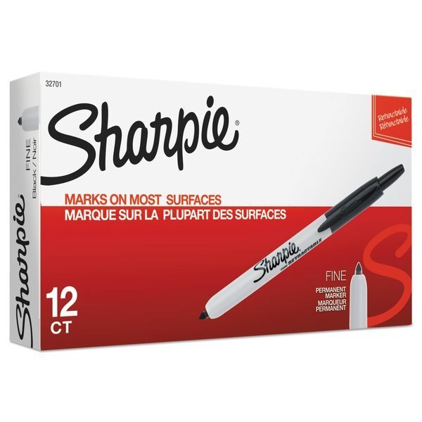 Retractable Permanent Marker, Fine Bullet Tip, Black, PK12, Sharpie, Mfr#: 32701