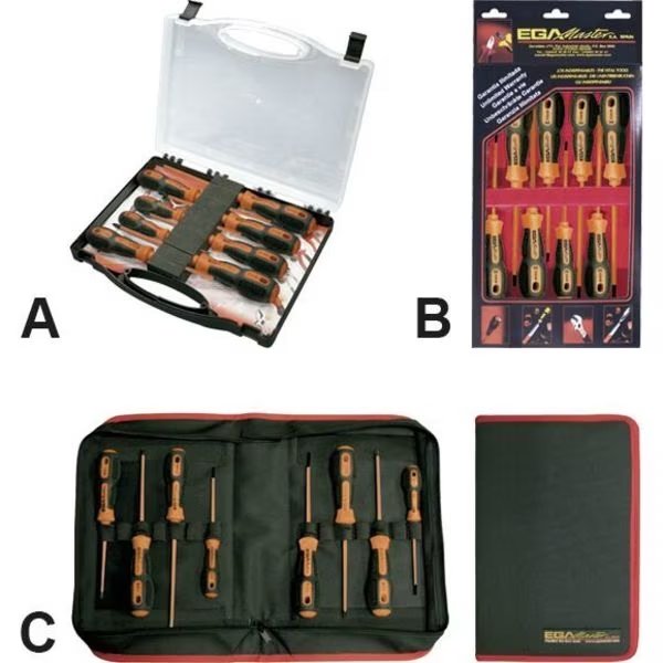 SET OF 6 SCREWDRIVERS MASTERTOK 1000 V IN PLASTIC CASE WITH FOAM, Ega Master, Mfr#: 76921