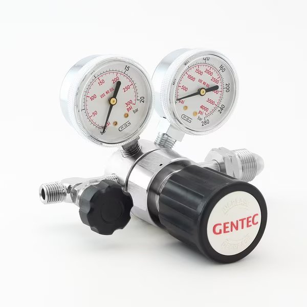 HP Low Flow Regulator, CGA 580, Inlet  0 to 500 PSI, Needle Valve, Use with: IN Ar, He, N2, Gentec, Mfr#: R21BGK-DFK-C580-01-N
