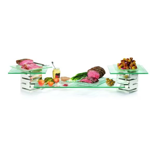 5 PC.KIT - 2-8” Stainless Steel SKYCAP® Risers, 1 Wide & 2 Square Glass Surfaces, Rosseto Serving Solutions, Mfr#: Sk001
