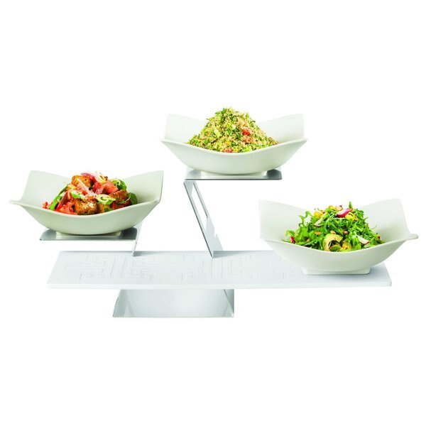 5PC KIT-Swan Multi-Level System Stainless Steel with 3 White Large Square Melamine Bowls, Rosseto Serving Solutions, Mfr#: SK048