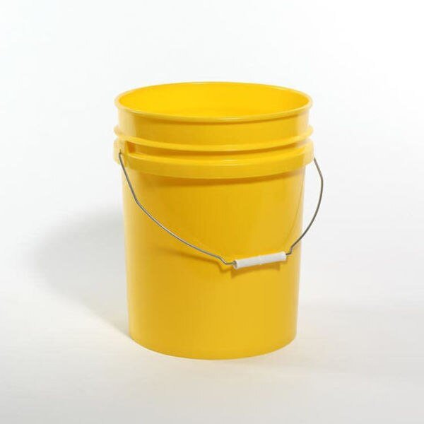 Open Head Pail, HDPE, Yellow, 5 gal., Height: 14-9/16