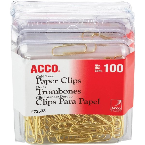 Clips, Paper, No.2, Gold Tone, PK4, Acco, Mfr#: 72554