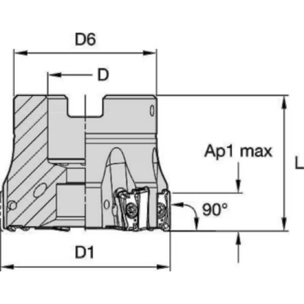 Indexable Face Mill, VSM490-10 Series, High Speed Steel, 10.00mm Depth of Cut, Widia, Mfr#: VSM490D125Z14S40XN10