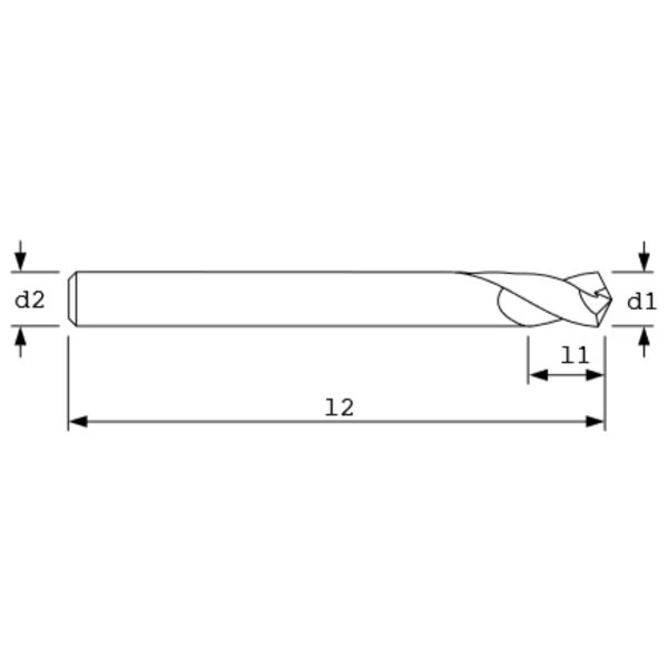 Spot Drill, 2FL, Unctd, 90 deg., 1/4