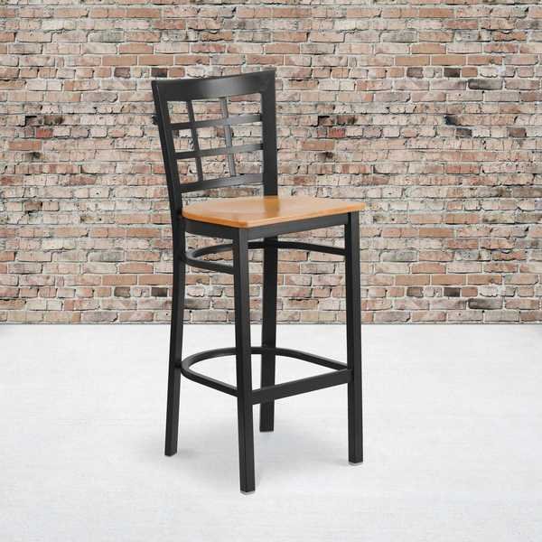 Black Window Stool-Nat Seat, Flash Furniture, Mfr#: 2-XU-DG6R7BWIN-BAR-NATW-GG