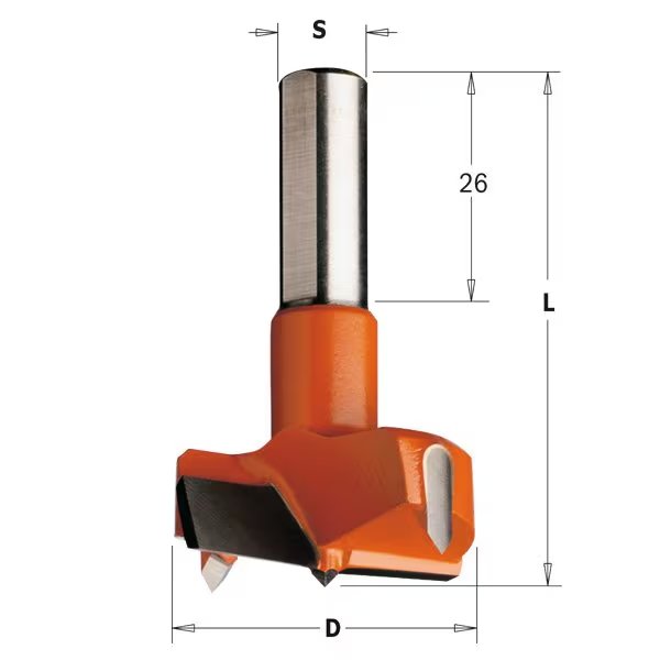 Hinge Boring Bit, Rght, 28mm dia., 57.5mm L, Cmt, Mfr#: 317.280.11