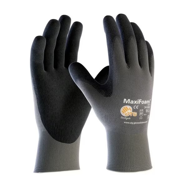 Foam Nitrile Coated Gloves, Palm Coverage, Black/Gray, L, 12PK, Pip, Mfr#: 34-900/L