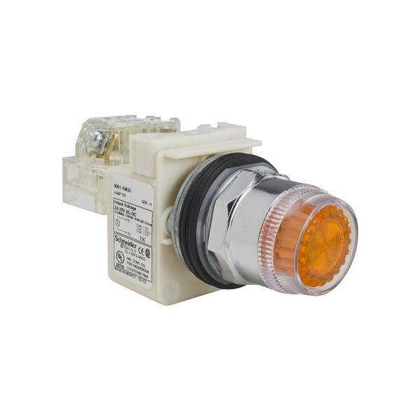 Illuminated push-button head, Harmony 9001K, metal, plastic guard flush, blue, 30mm, spring return, 24-28V, Square D, Mfr#: 9001K1L35L