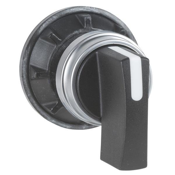 Cam switch operating head, Harmony K1, K2, mounting hole 22mm, plastic head with bezel 29mm, metallic legend, black handle, Schneider Electric, Mfr#: KBA1H