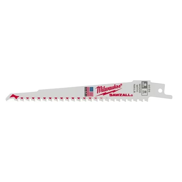 6 in. 5 TPI SAWZALL Reciprocating Saw Blade for Nail Embedded Wood (Bulk), Milwaukee Tool, Mfr#: 48-01-7035