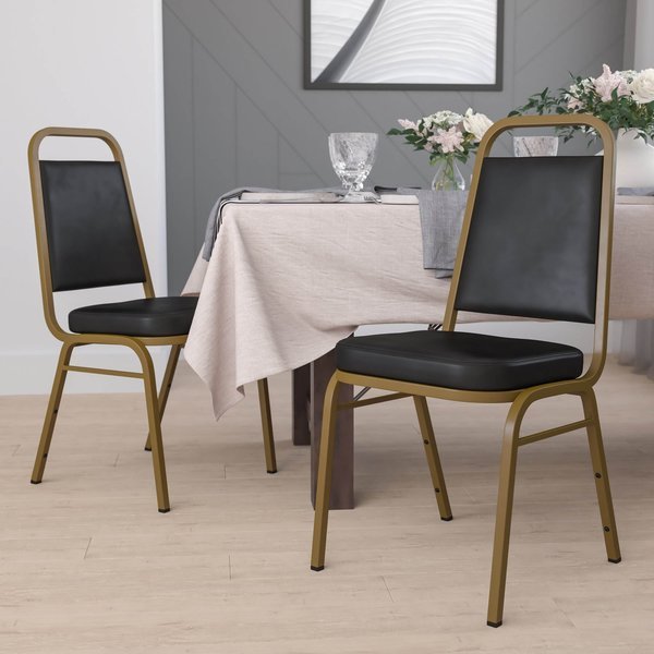 Black Vinyl Banquet Chair, Flash Furniture, Mfr#: 4-FD-BHF-1-ALLGOLD-BK-GG