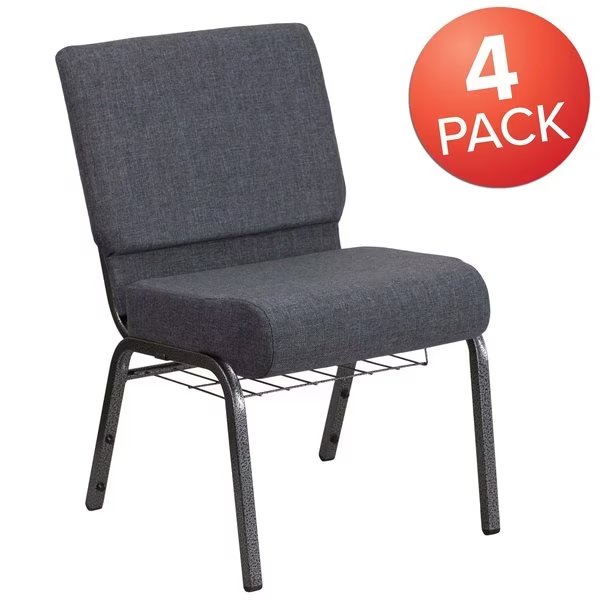 Dark Gray Fabric Church Chair, Flash Furniture, Mfr#: 4-FD-CH0221-4-SV-DKGY-BAS-GG