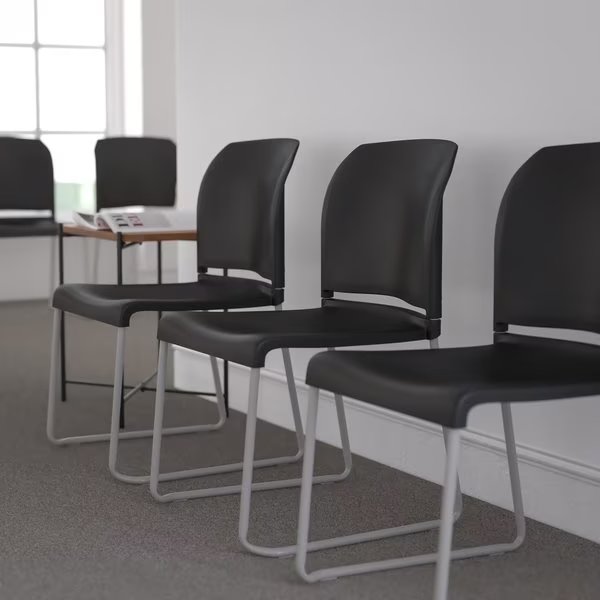 Black Plastic Sled Stack Chair, Flash Furniture, Mfr#: 5-RUT-238A-BK-GG