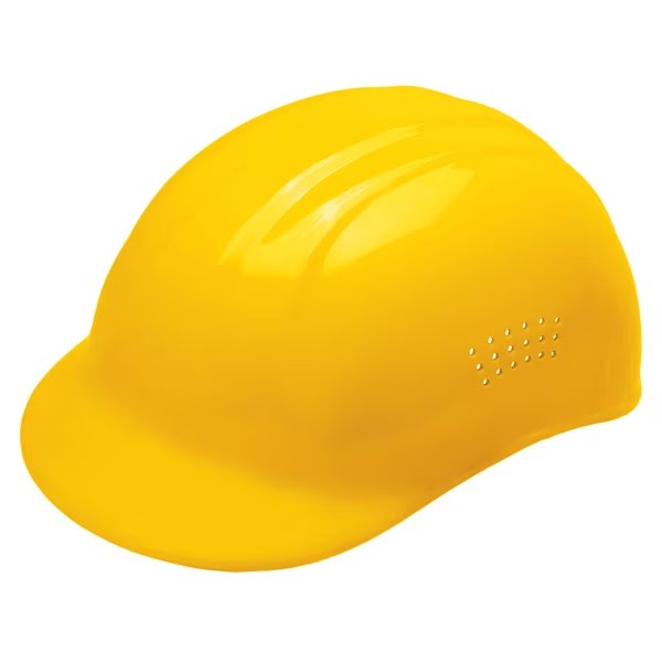 Vented Bump Cap, Front Brim, 4-Point Pinlock Suspension, Fits Hat Size 6 1/2 to 7 3/4, Yellow, Erb Safety, Mfr#: 67