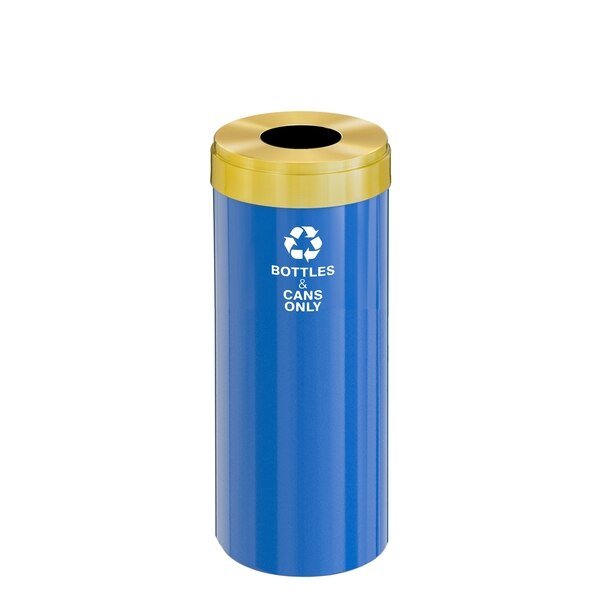 12 gal Round Recycling Bin, Blue/Satin Brass, Glaro, Mfr#: B-1232BL-BE-B6